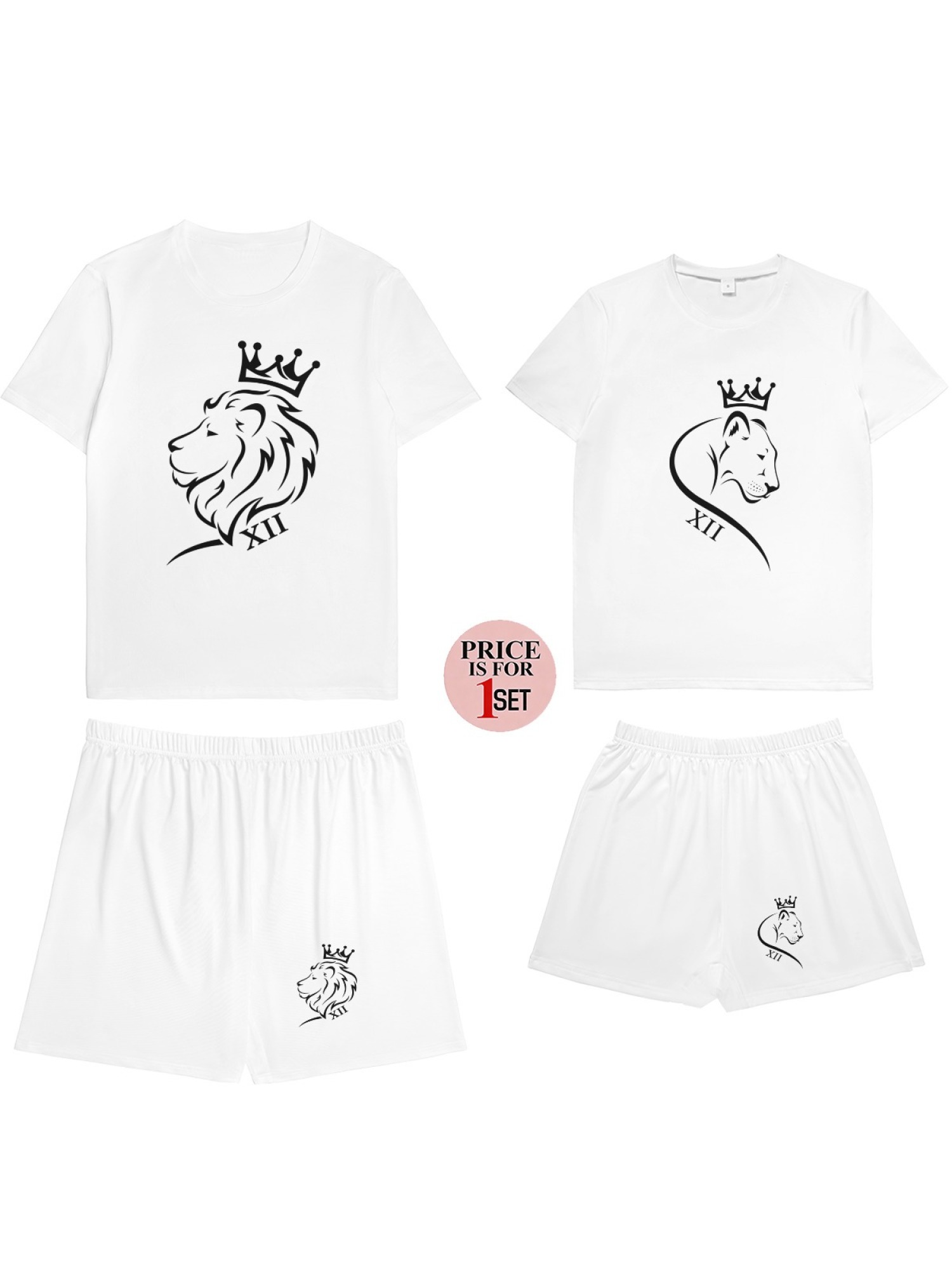 Matching King & Queen Lion Couple T-Shirt and Shorts Set