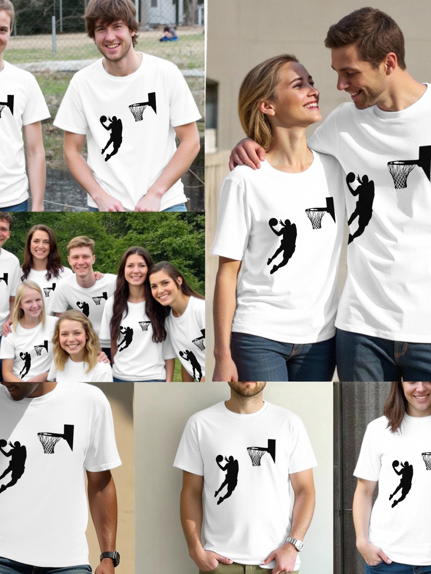 Minimalist Basketball Dunk Silhouette Graphic Print T-Shirt for Men