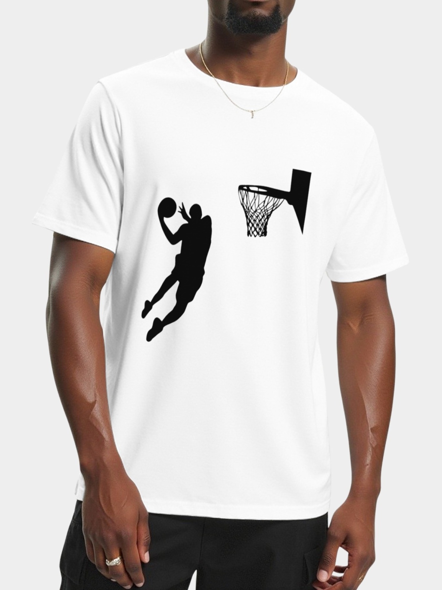Minimalist Basketball Dunk Silhouette Graphic Print T-Shirt for Men