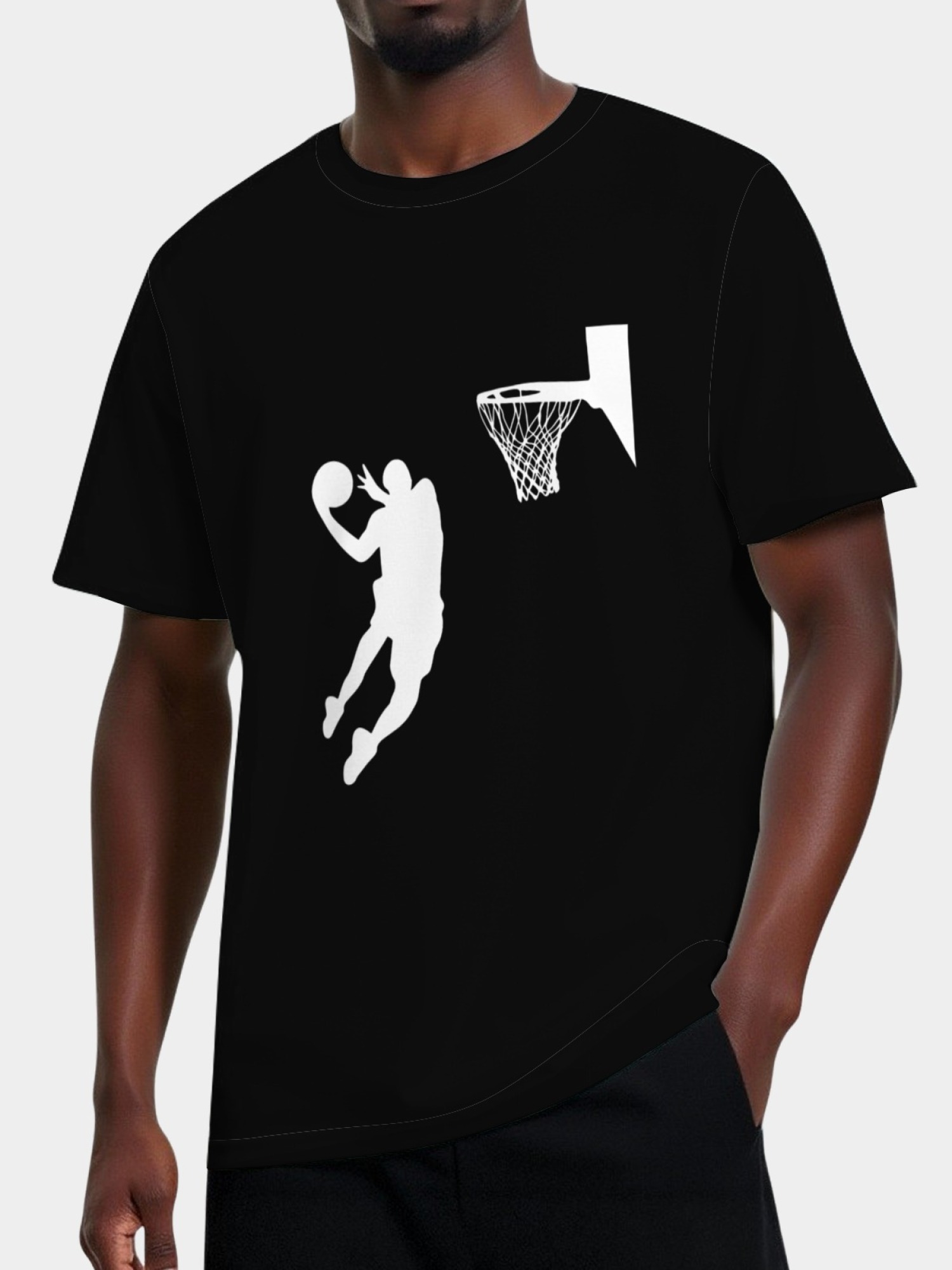 Minimalist Basketball Dunk Silhouette Graphic Print T-Shirt for Men