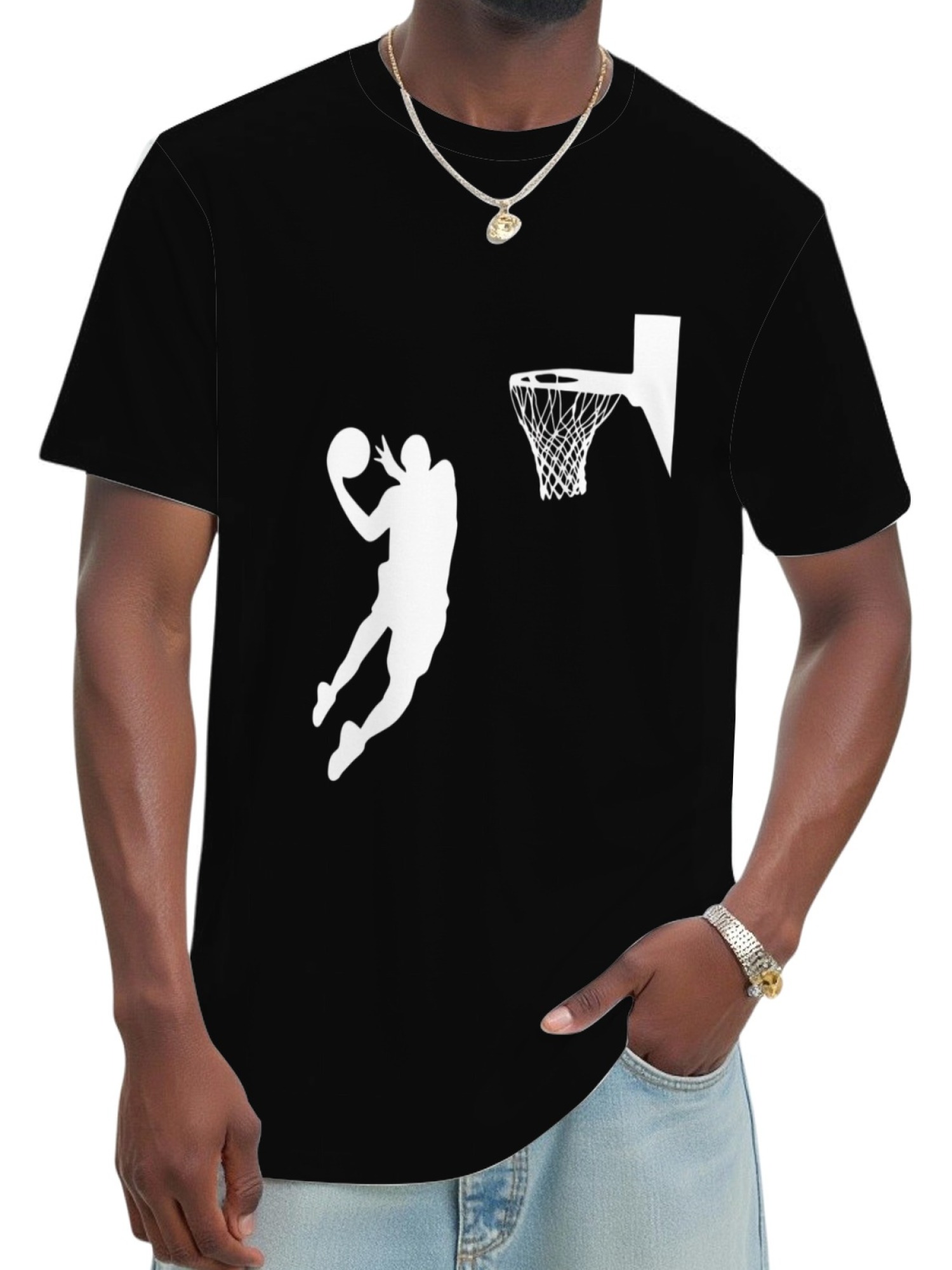 Minimalist Basketball Dunk Silhouette Graphic Print T-Shirt for Men