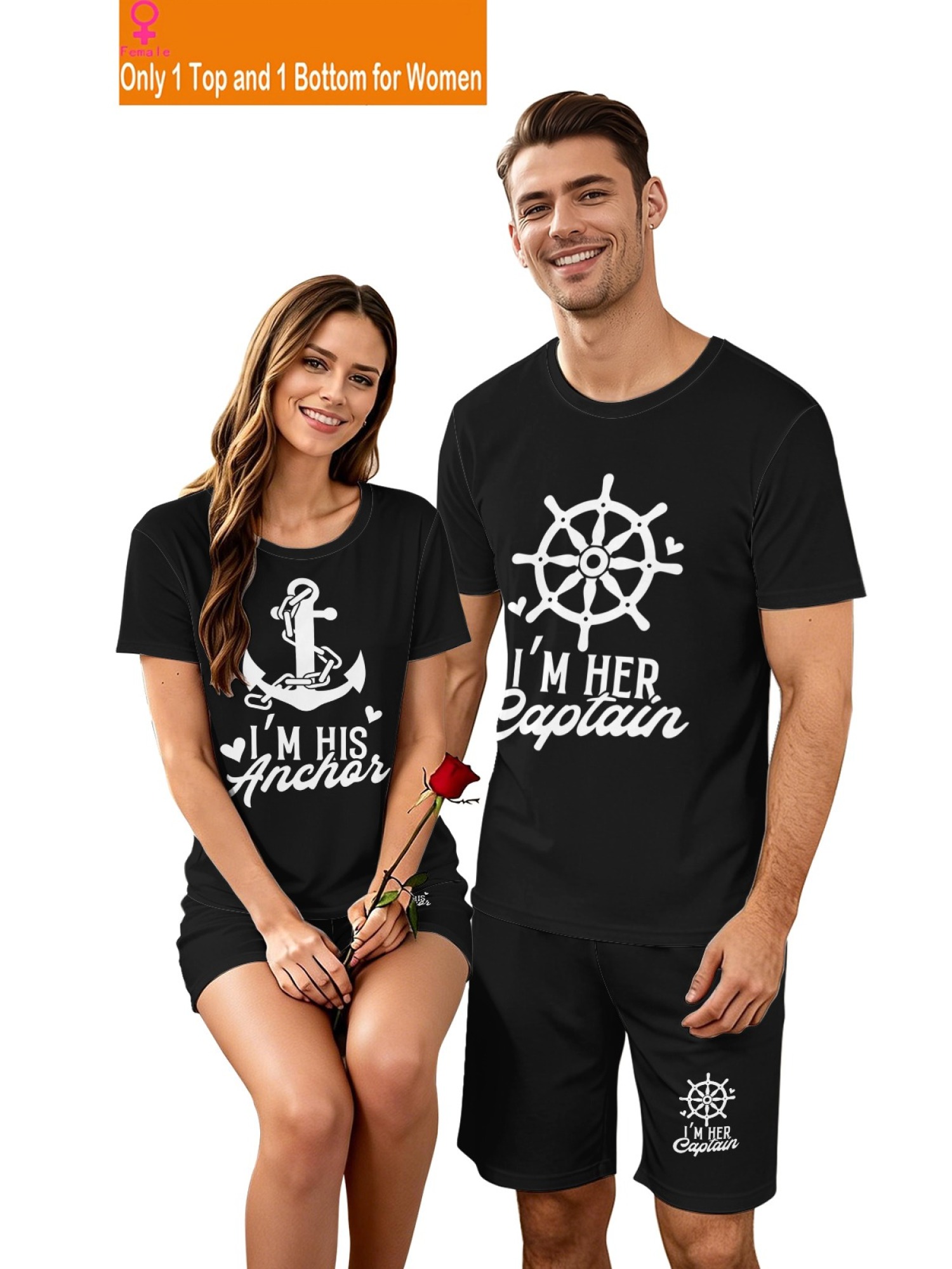 "Power Couple" Faith-Inspired Matching Streetwear Set – Unisex Graphic T-Shirt & Athletic Shorts Two-Piece Outfits
