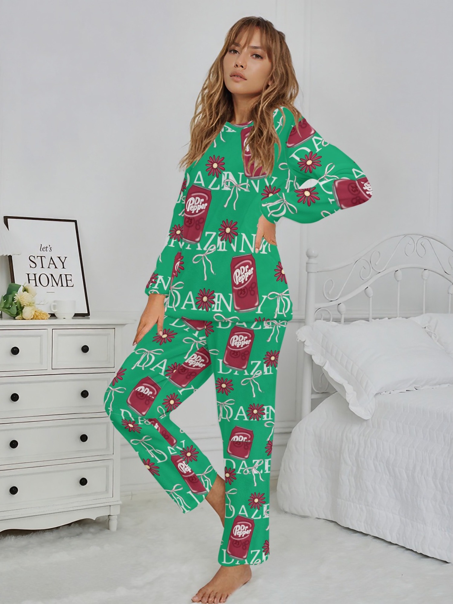 Winter Women's Flannel Fashion Home Wear Set - Classic Jar and Fun Cherry Print - Casual Trendy Creative Pajama Set, Versatile for Everyday Wear, Sports, Travel, and Parties