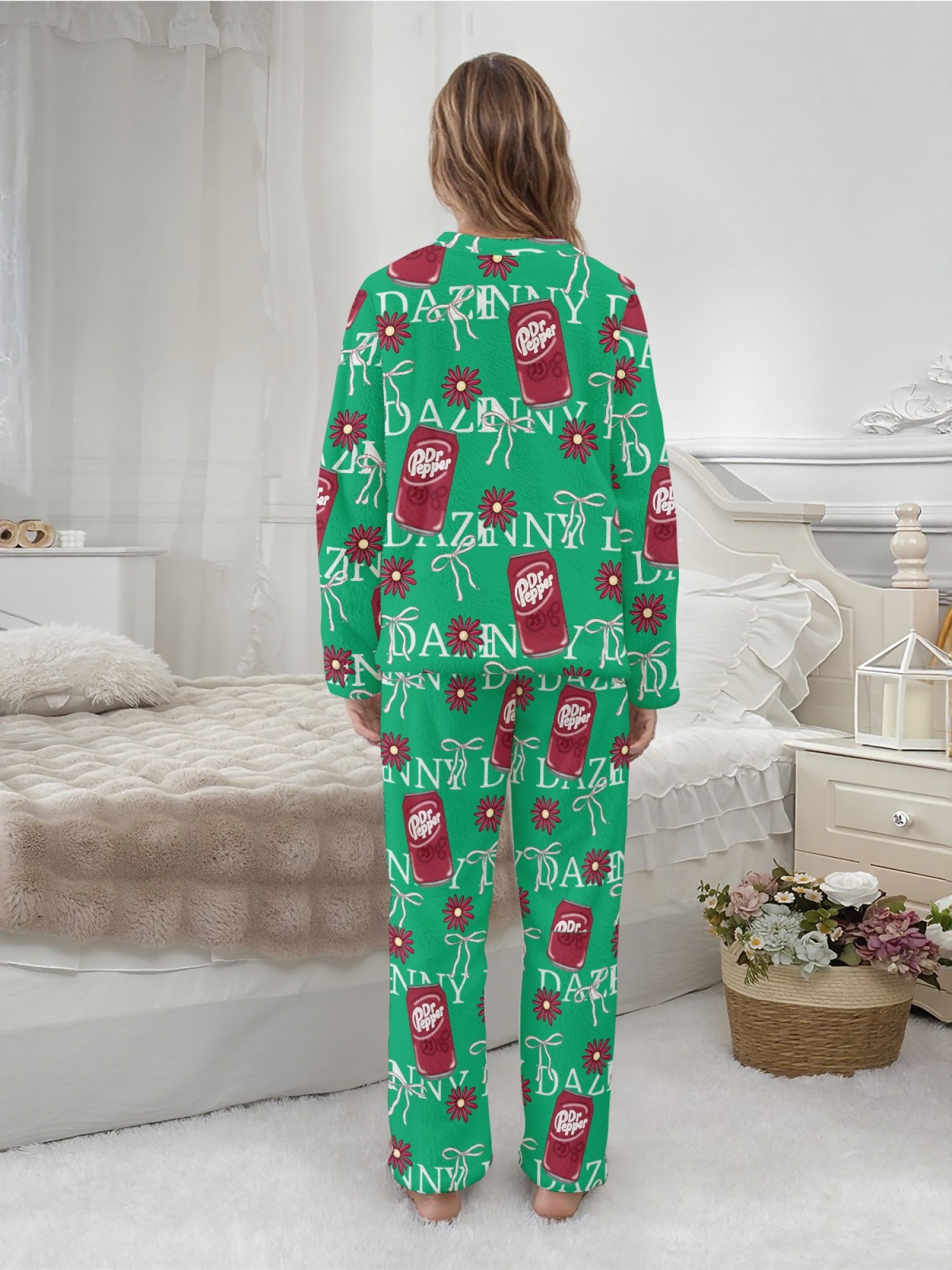 Winter Women's Flannel Fashion Home Wear Set - Classic Jar and Fun Cherry Print - Casual Trendy Creative Pajama Set, Versatile for Everyday Wear, Sports, Travel, and Parties