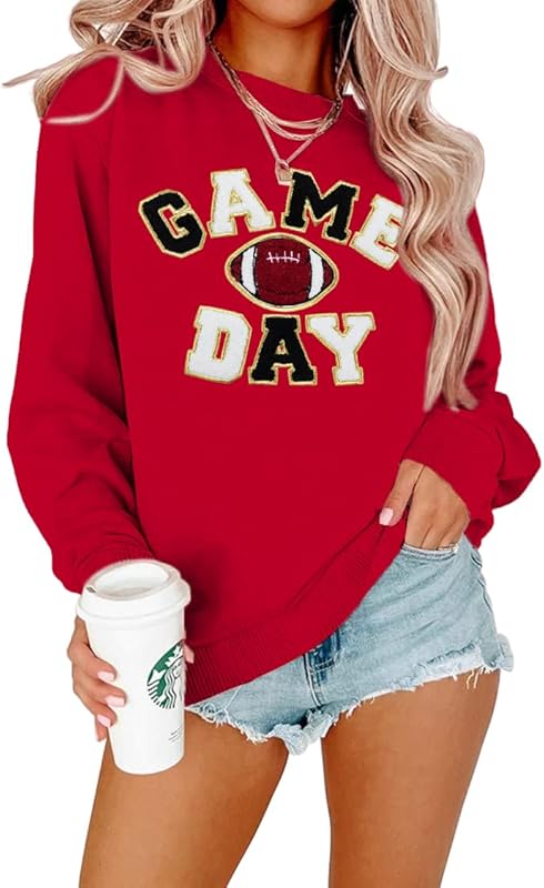 Women Sunday Funday Sweatshirt Cute Football Graphic Pullover Game Day Weekend Tops Casual Football Season Shirt