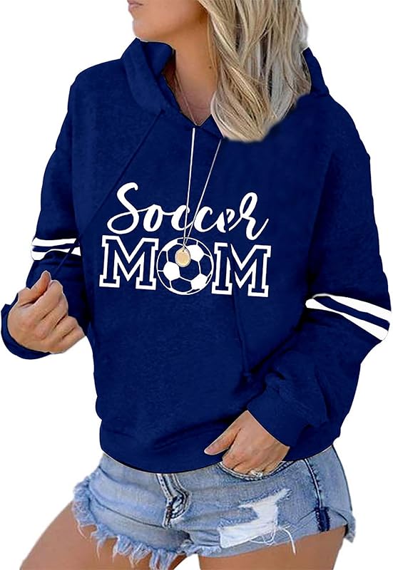 Womens Soccer Mom Hoodies Long Sleeve Casual Loose Striped Soccer Graphic Sweatshirt with Pocket
