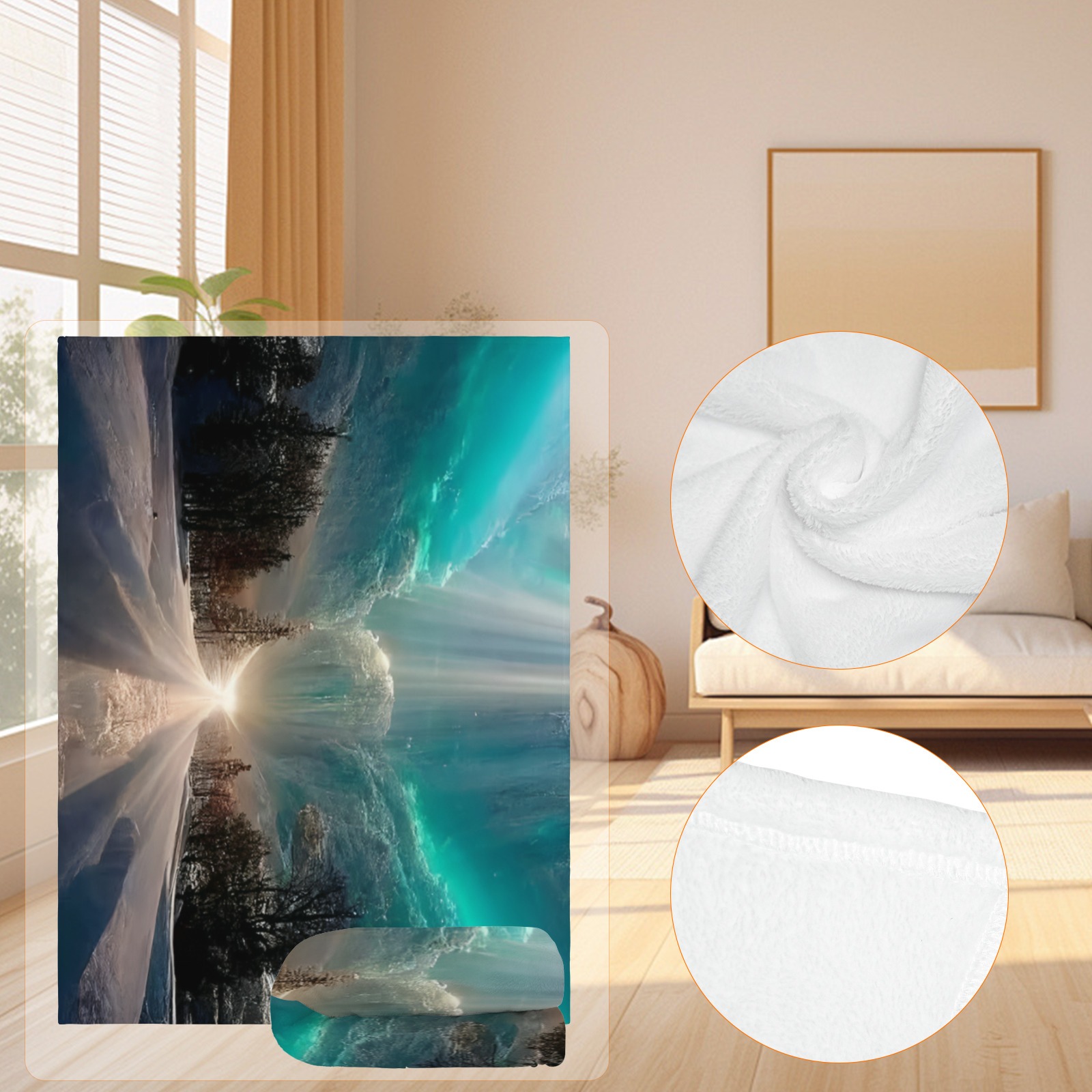 Arctic Light Fantasy Throw Blanket, Cozy Flannel Blanket with Stunning Winter Landscape, Suitable for Adults & Kids, Lightweight & Warm-Pixelunique