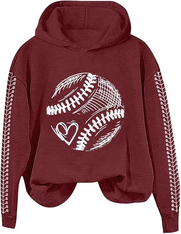 Heart Baseball Mom Hoodie For Women Mama Crewneck Long Sleeve Hooded Pullover Sweatshirts Tops 2025