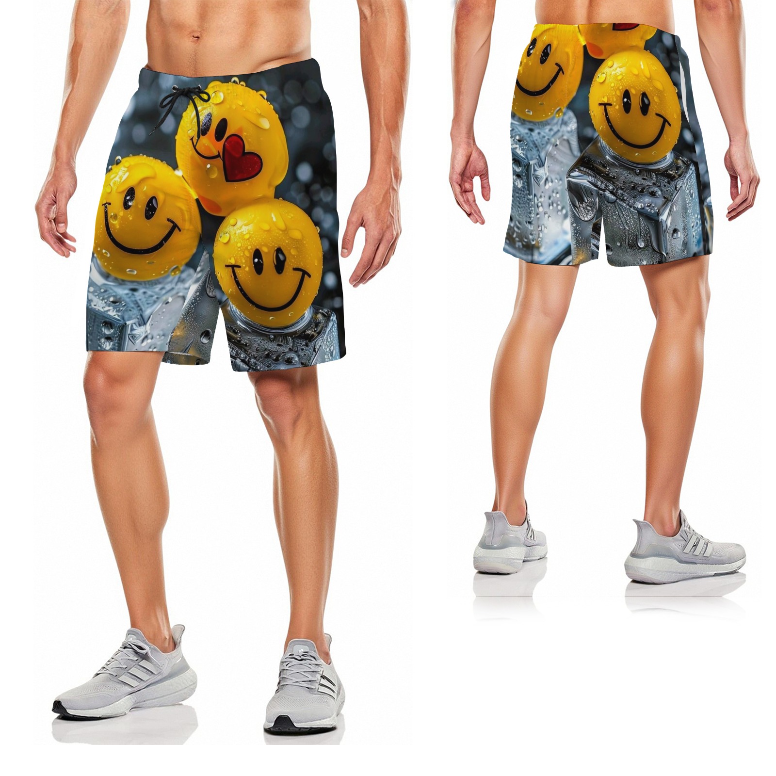 Men's Smiley Emoji Print Beach Shorts