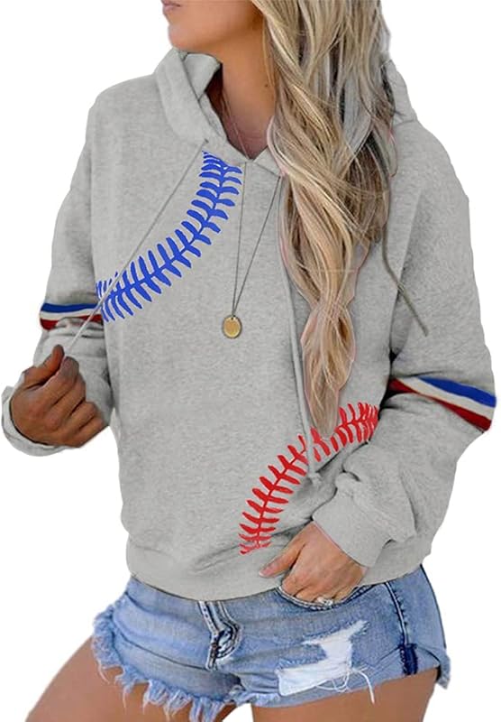 Womens Baseball Hoodies Long Sleeve Casual Athletic Loose Pullover Baseball Mom Sweatshirts with Pockets