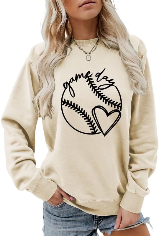 Women Sweatshirt Baseball Game Day Long Sleeve Crewneck Graphic Pullover Top Baseball Softball Sport Mom Casual Shirt