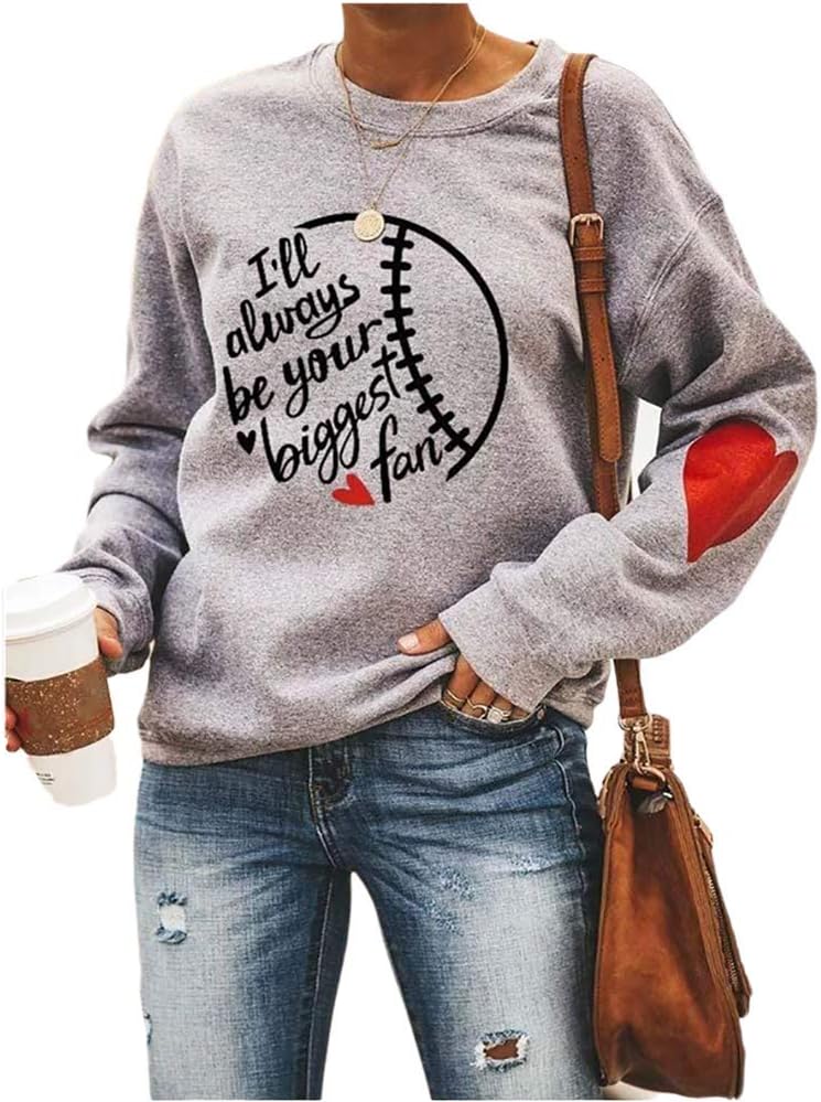 Long Sleeve Sweatshirts Casual Blouse Love Heart Baseball Pullvoer Tops for Women