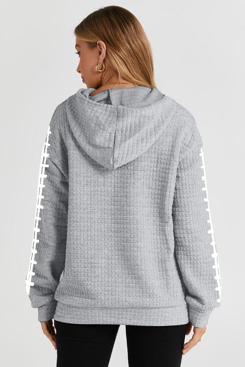 Game Day Hooded Sweatshirt Women Funny Football Graphic Shirt Waffle Knit Game Day Pullover Hoodies Long Sleeve