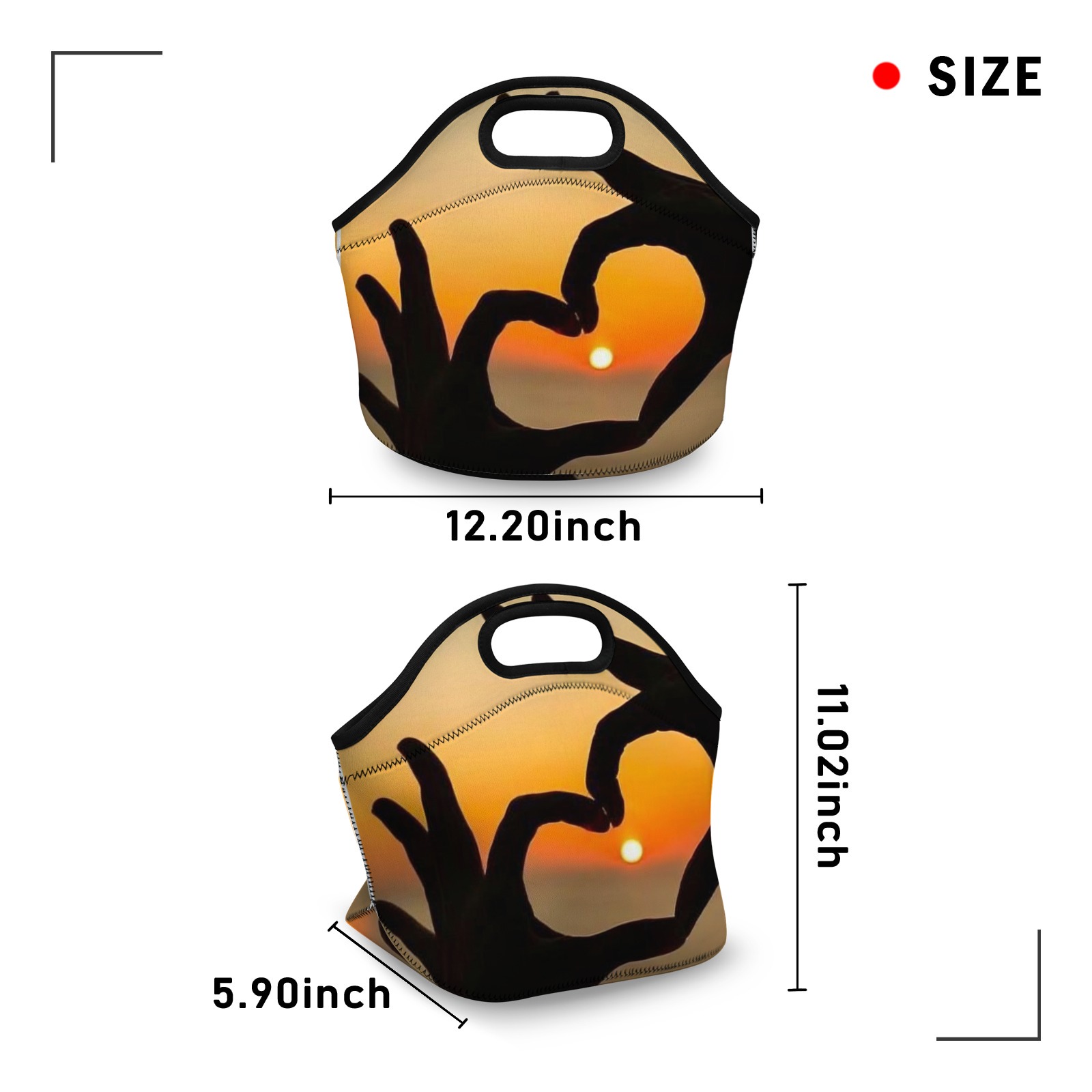 Sunset Heart - Hand Graphic Neoprene Lunch Bag - Insulated Tote for Work & Picnics