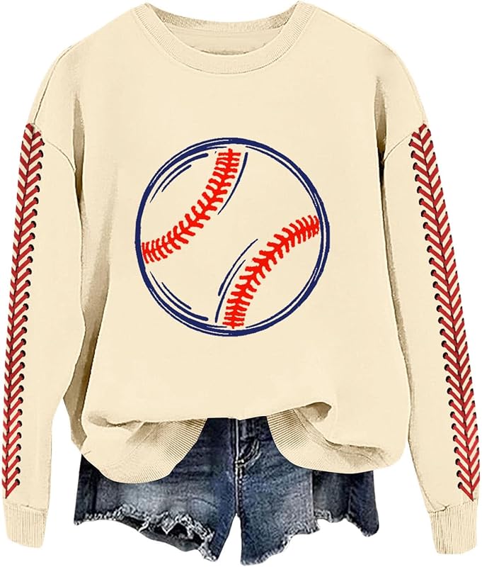 Baseball Mom Sweatshirt For Women Heart Printed Crewneck Long Sleeve 2025 Pullover Tops