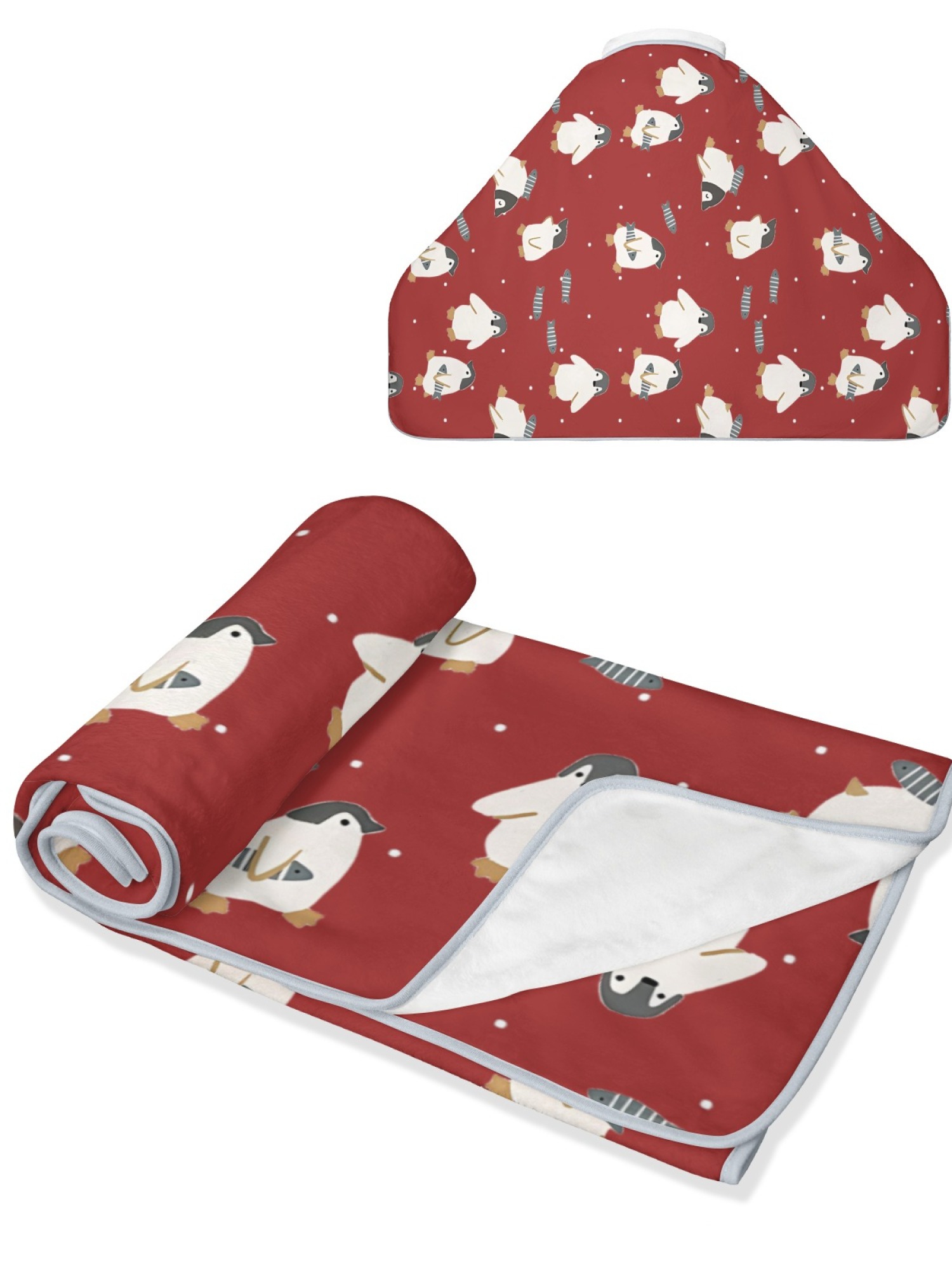 Women's Cartoon Penguin Printed Flannel Throw Blanket - Soft Cozy Shawl (5 Colors: Light Blue/Red/Navy/Gray/Green)