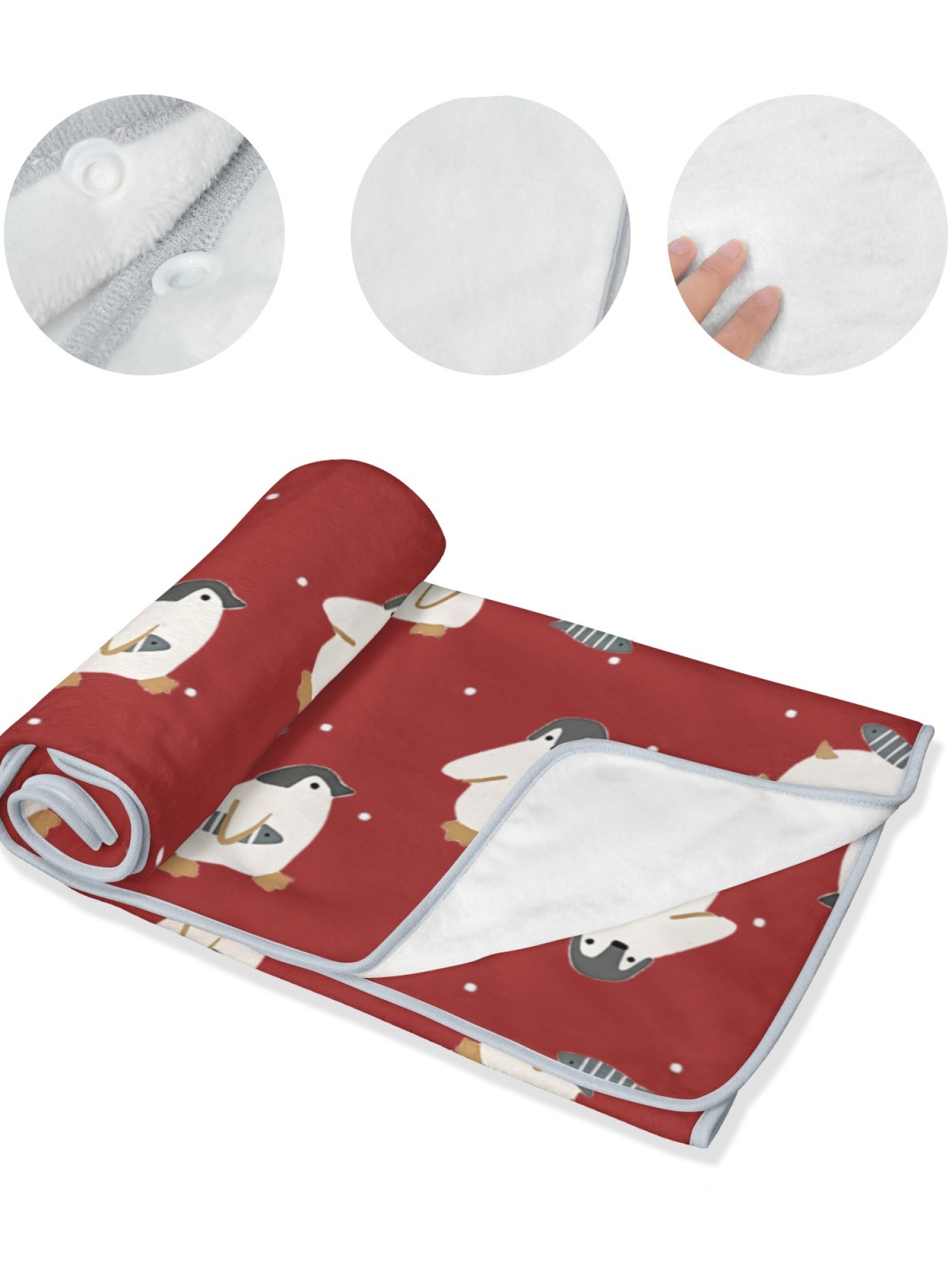 Women's Cartoon Penguin Printed Flannel Throw Blanket - Soft Cozy Shawl (5 Colors: Light Blue/Red/Navy/Gray/Green)