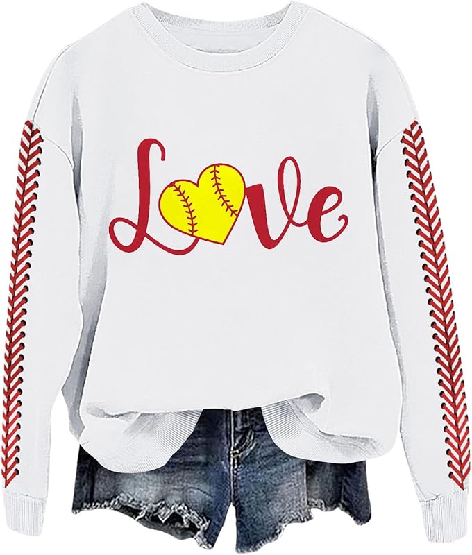 Baseball Mom Sweatshirt For Women Heart Printed Crewneck Long Sleeve 2025 Pullover Tops