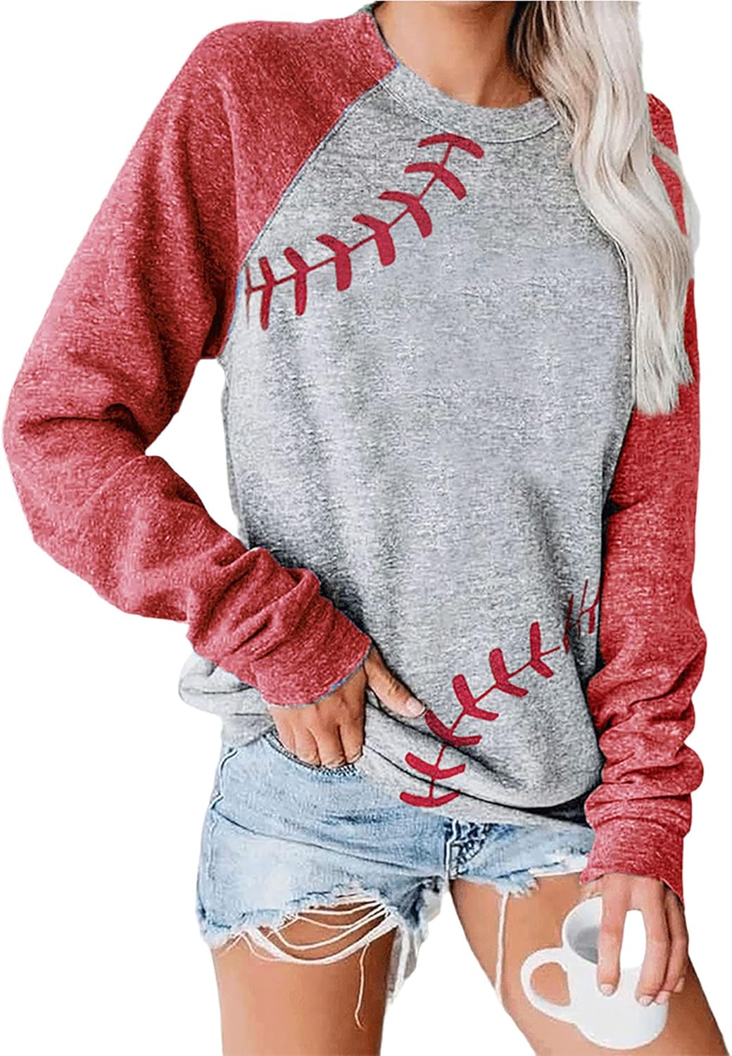 Womens Long Sleeve Shirt Baseball Shirt Mom Shirt American Flag Shirt Star Sweatshirt