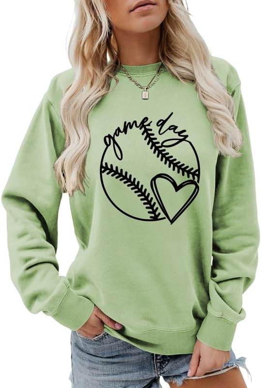 Women Sweatshirt Baseball Game Day Long Sleeve Crewneck Graphic Pullover Top Baseball Softball Sport Mom Casual Shirt