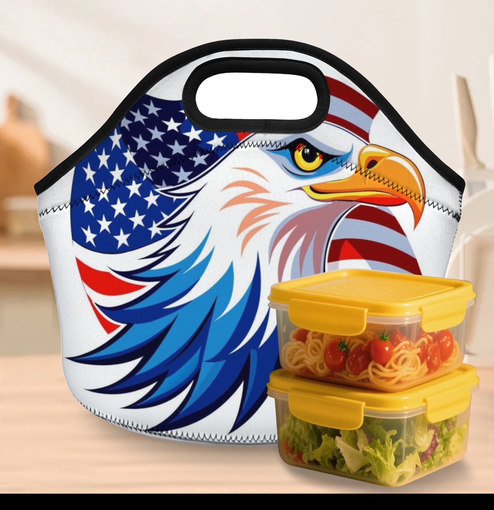 American Eagle & Flag Neoprene Lunch Bag - Insulated Tote for Work, Picnics-Pixelunique