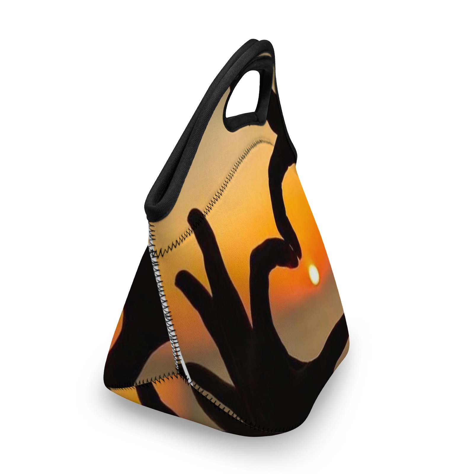 Sunset Heart - Hand Graphic Neoprene Lunch Bag - Insulated Tote for Work & Picnics