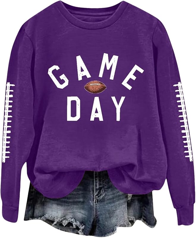 Game Day Football Sweatshirts For Women - Long Sleeve Football Shirts, Cute Cheer Mom Shirt, Crewneck Pullover Tops