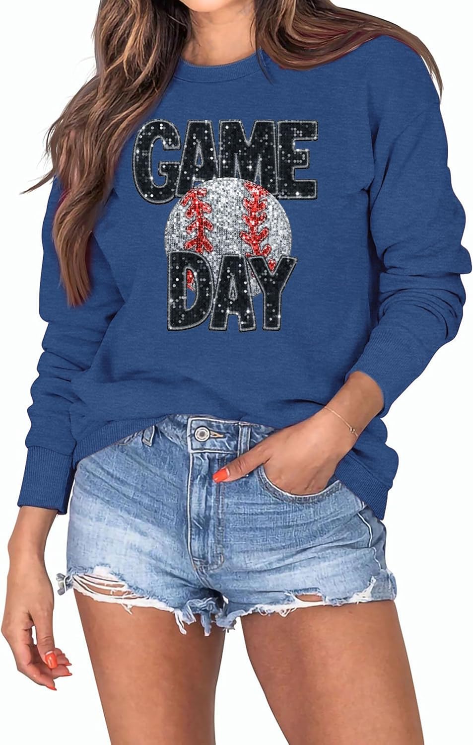 Basketball Game Day Sweatshirts for Women: Sequin Game Day Letter Shirts Basketball Mama Pullover Tops