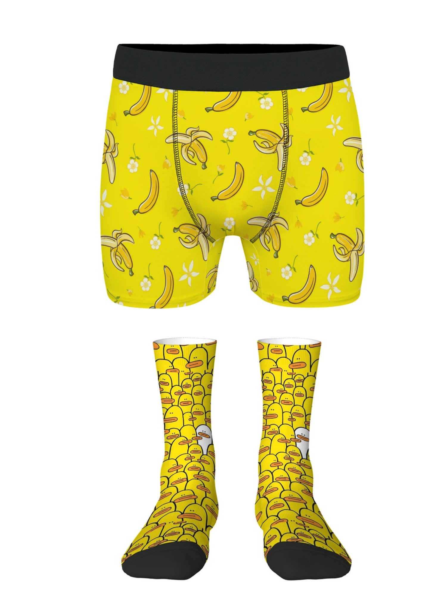 "Go Bananas" Men's Fun Boxer Briefs & Duck Socks Gift Set | Novelty Underwear Bundle