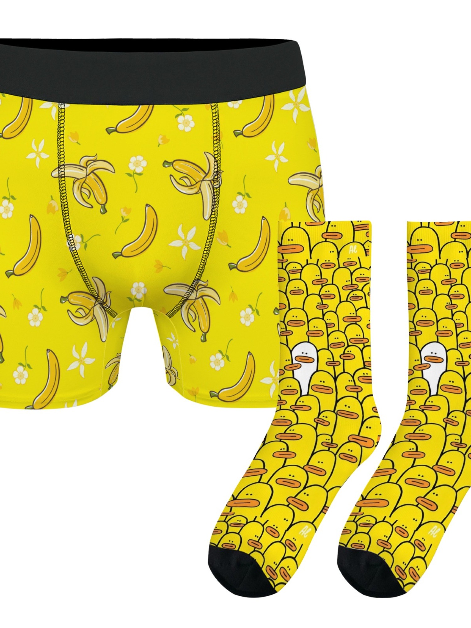 "Go Bananas" Men's Fun Boxer Briefs & Duck Socks Gift Set | Novelty Underwear Bundle