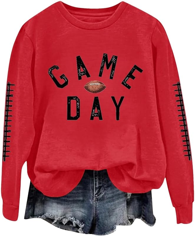 Game Day Football Sweatshirts For Women - Long Sleeve Football Shirts, Cute Cheer Mom Shirt, Crewneck Pullover Tops