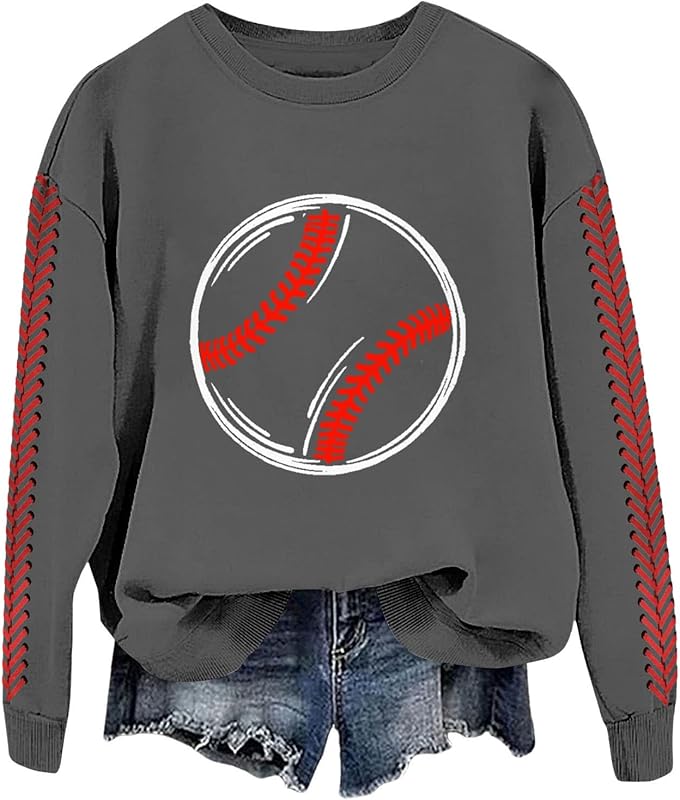 Baseball Mom Sweatshirt For Women Heart Printed Crewneck Long Sleeve 2025 Pullover Tops
