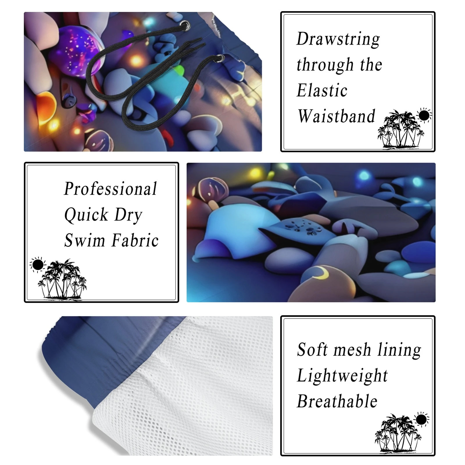 Men's Smiley Emoji Print Beach Shorts