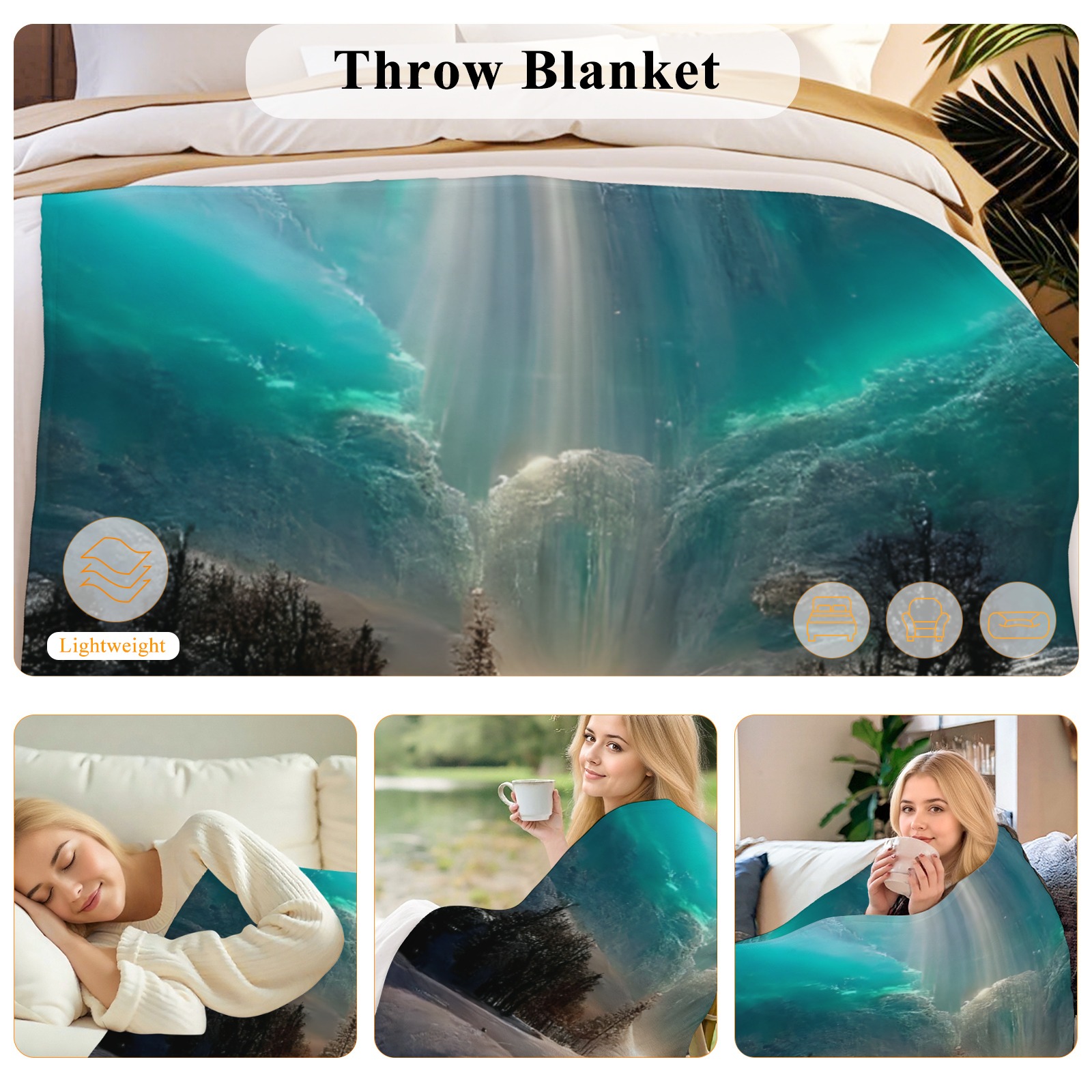 Arctic Light Fantasy Throw Blanket, Cozy Flannel Blanket with Stunning Winter Landscape, Suitable for Adults & Kids, Lightweight & Warm-Pixelunique