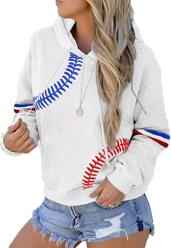 Womens Baseball Hoodies Long Sleeve Casual Athletic Loose Pullover Baseball Mom Sweatshirts with Pockets