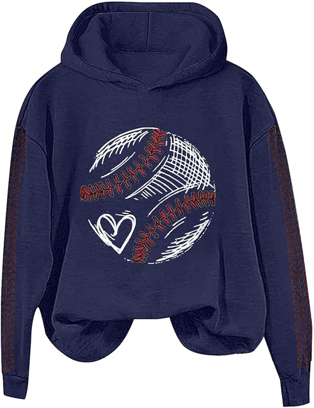Heart Baseball Mom Hoodie For Women Mama Crewneck Long Sleeve Hooded Pullover Sweatshirts Tops 2025
