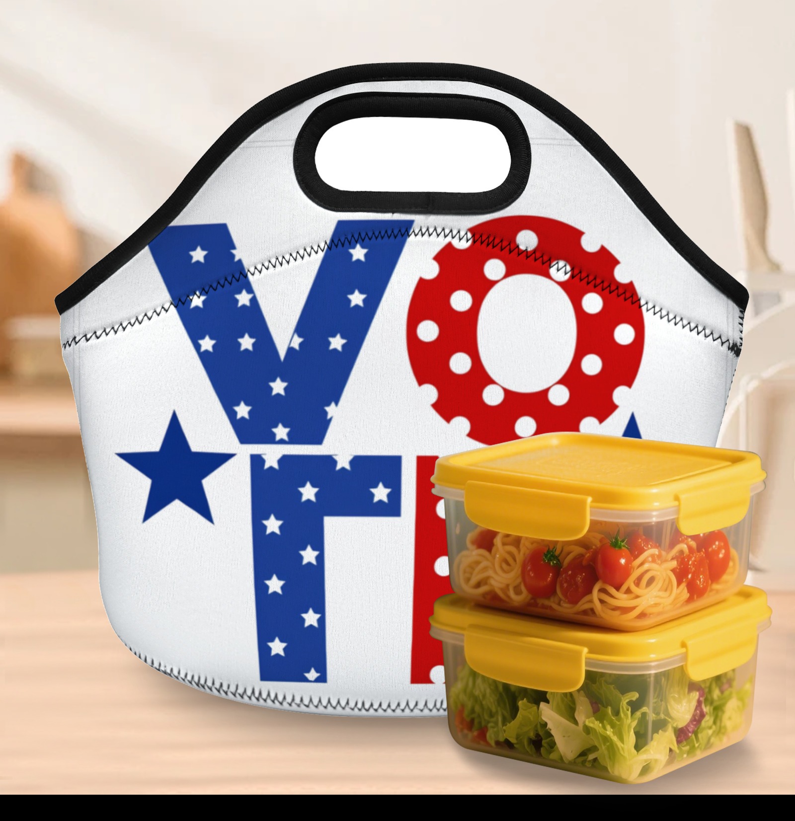 Patriotic ��VOTE�� Graphic Neoprene Lunch Bag - Insulated Tote for Work & Picnics Bullet Points