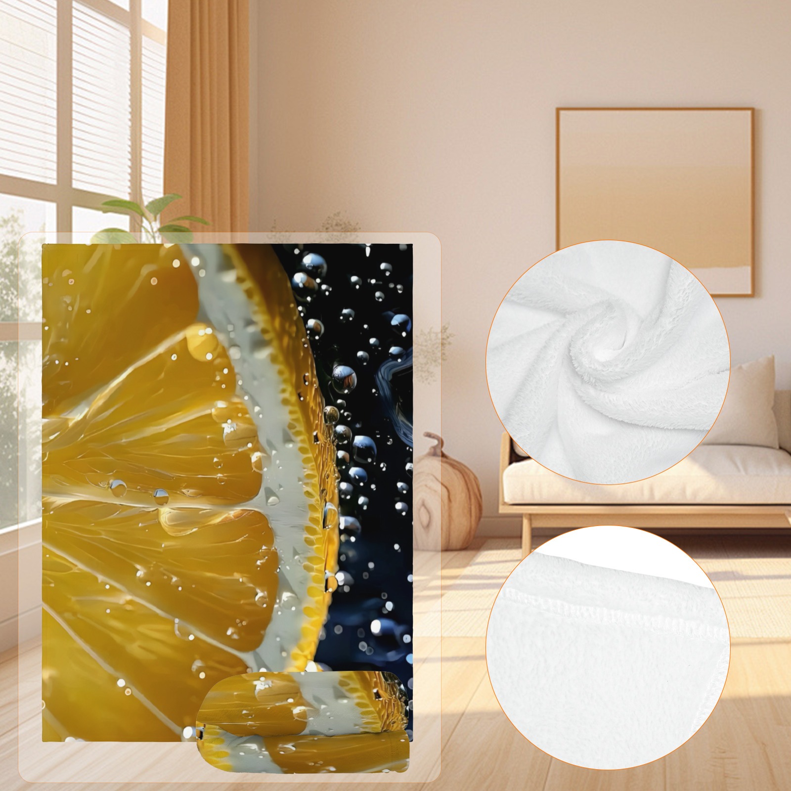 Lemon Slice Throw Blanket, Lightweight Fleece Blanket with Vibrant Fruit Pattern, Cozy for Bed, Sofa, Couch Decor-Pixelunique