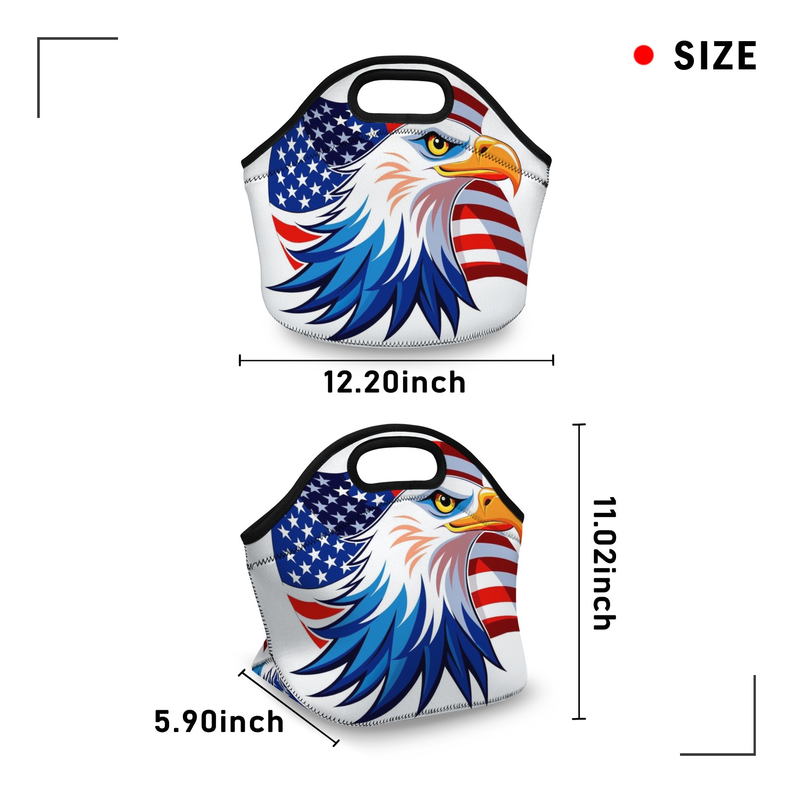 American Eagle & Flag Neoprene Lunch Bag - Insulated Tote for Work, Picnics-Pixelunique