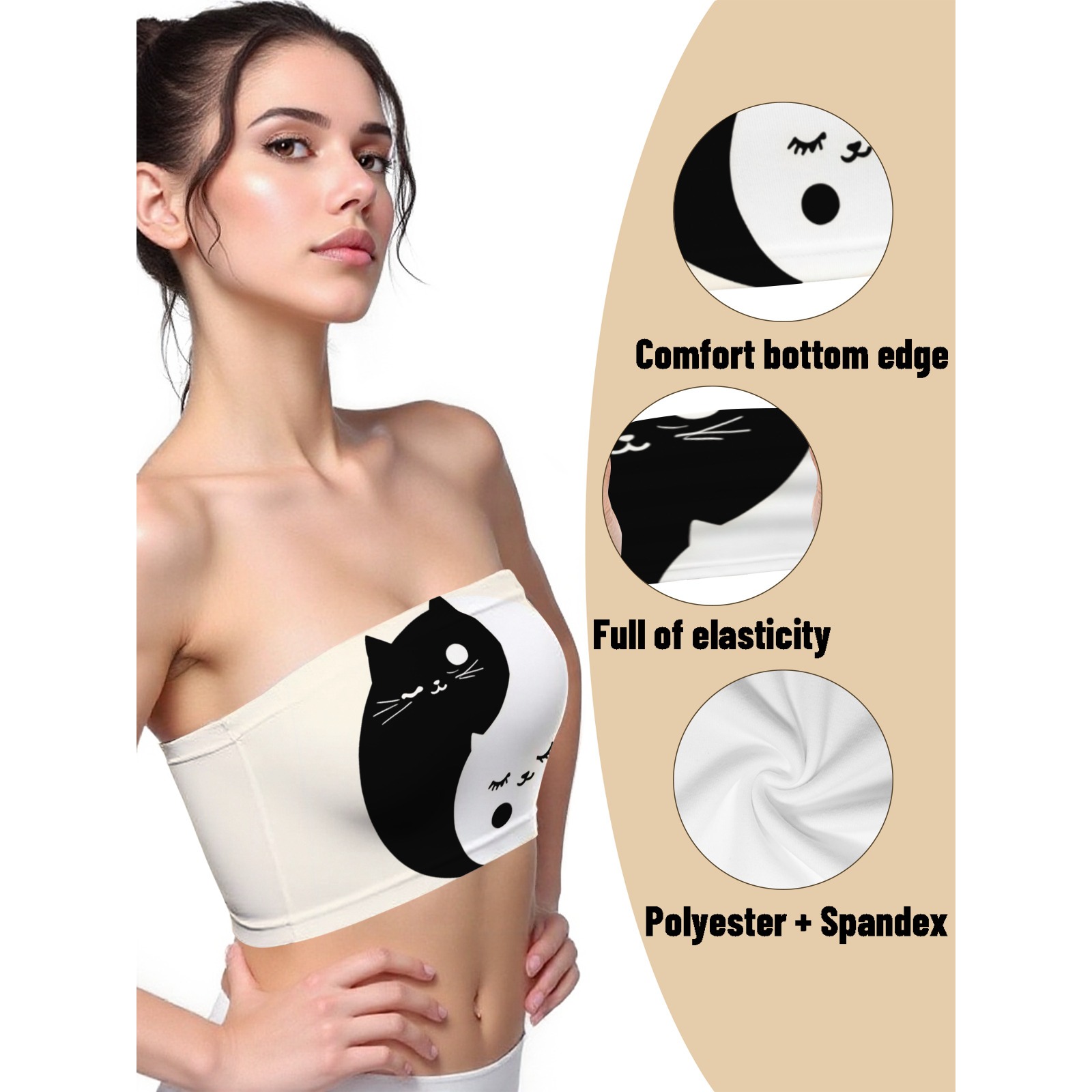 Women's Yin - Yang Cat Print Tube Top - Strapless Stretchy Summer Crop Top-Pixelunique