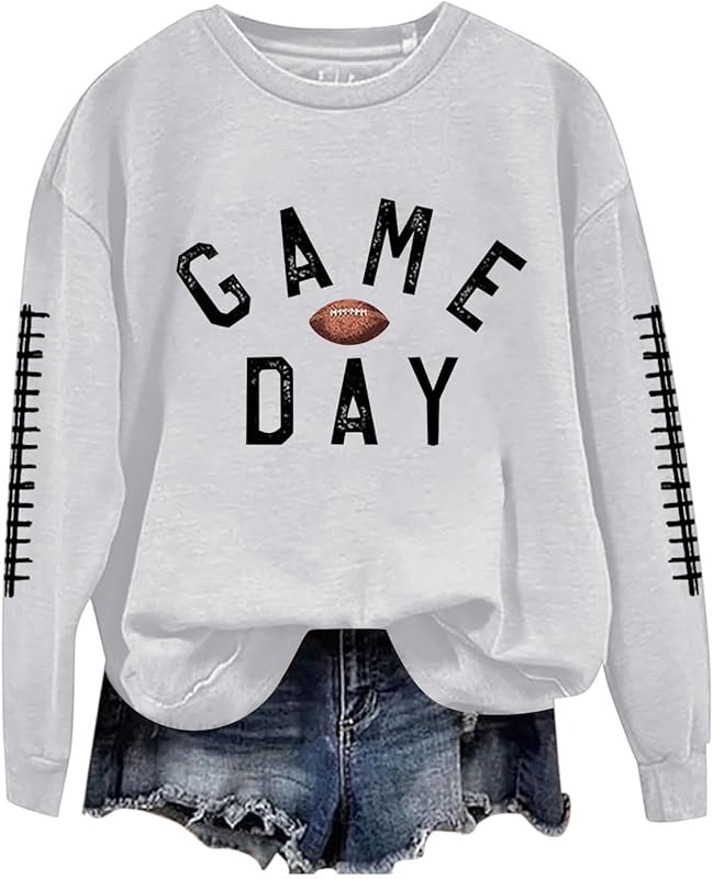 Game Day Football Sweatshirts For Women - Long Sleeve Football Shirts, Cute Cheer Mom Shirt, Crewneck Pullover Tops