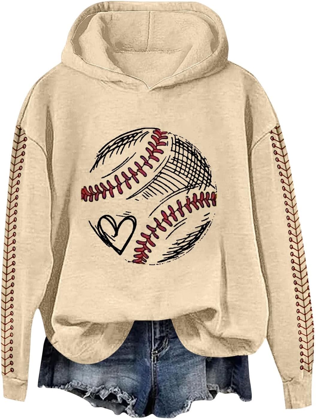 Heart Baseball Mom Hoodie For Women Mama Crewneck Long Sleeve Hooded Pullover Sweatshirts Tops 2025