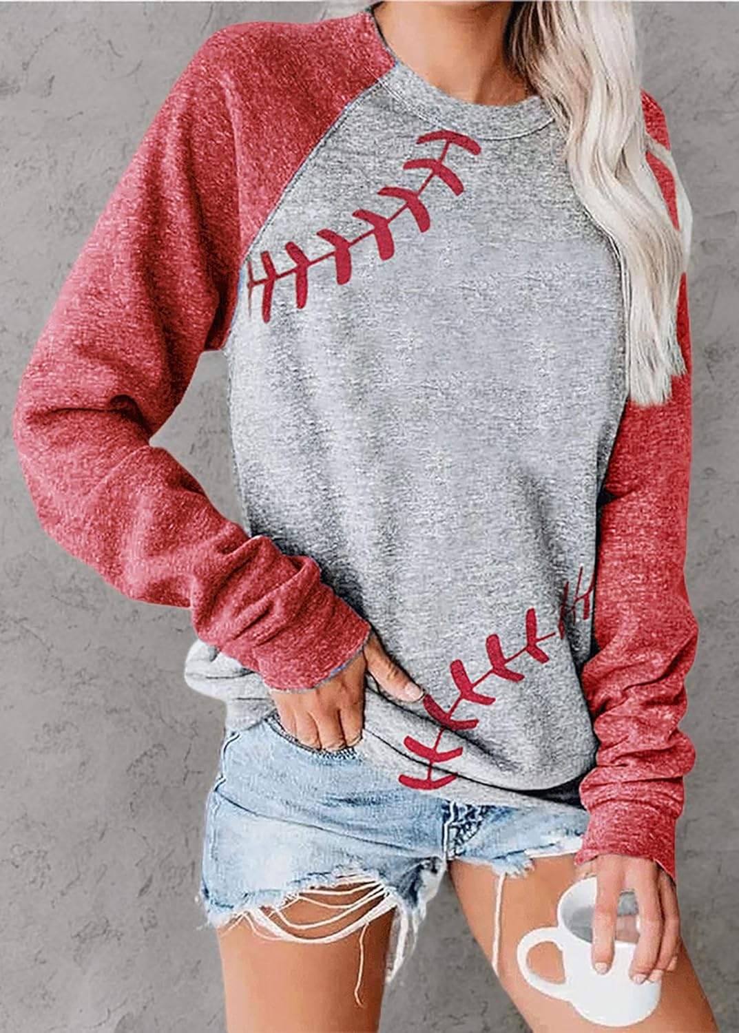 Womens Long Sleeve Shirt Baseball Shirt Mom Shirt American Flag Shirt Star Sweatshirt