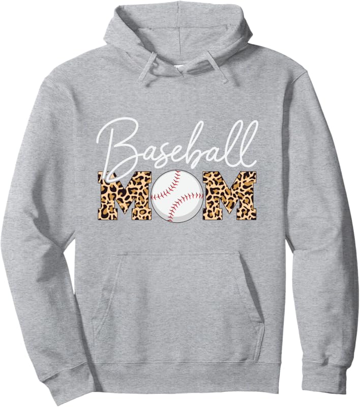 Baseball Mom - Leopard Print Cursive Script Pullover Hoodie