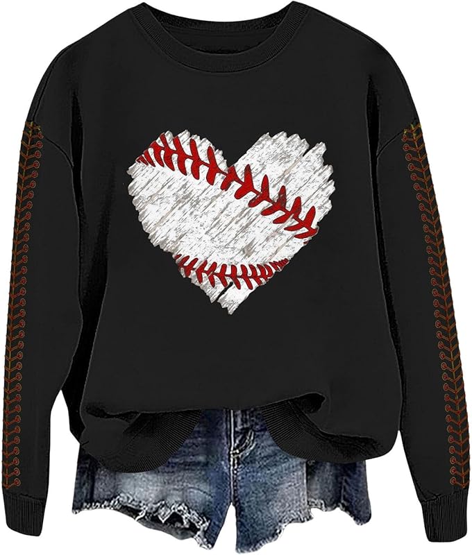 Baseball Mom Sweatshirt For Women Heart Printed Crewneck Long Sleeve 2025 Pullover Tops