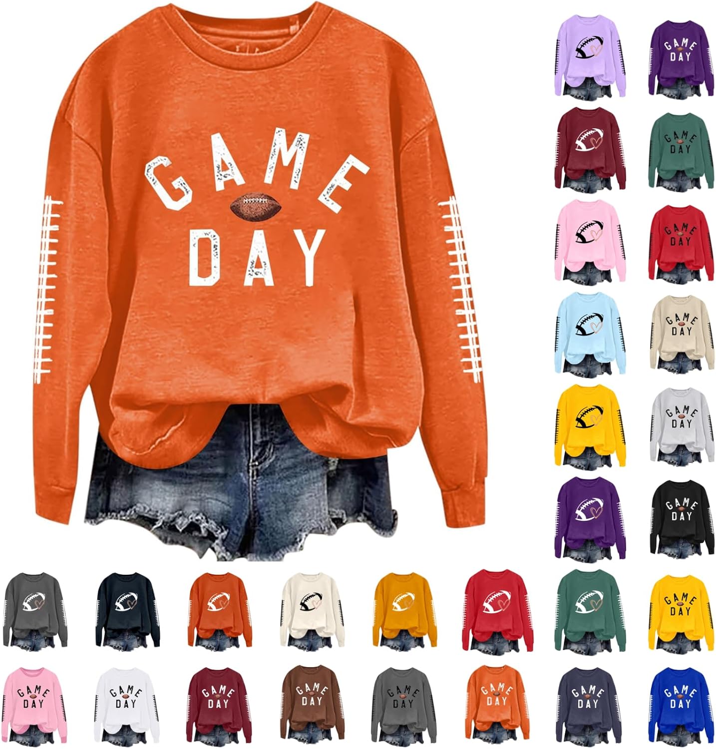 Game Day Football Sweatshirts For Women - Long Sleeve Football Shirts, Cute Cheer Mom Shirt, Crewneck Pullover Tops
