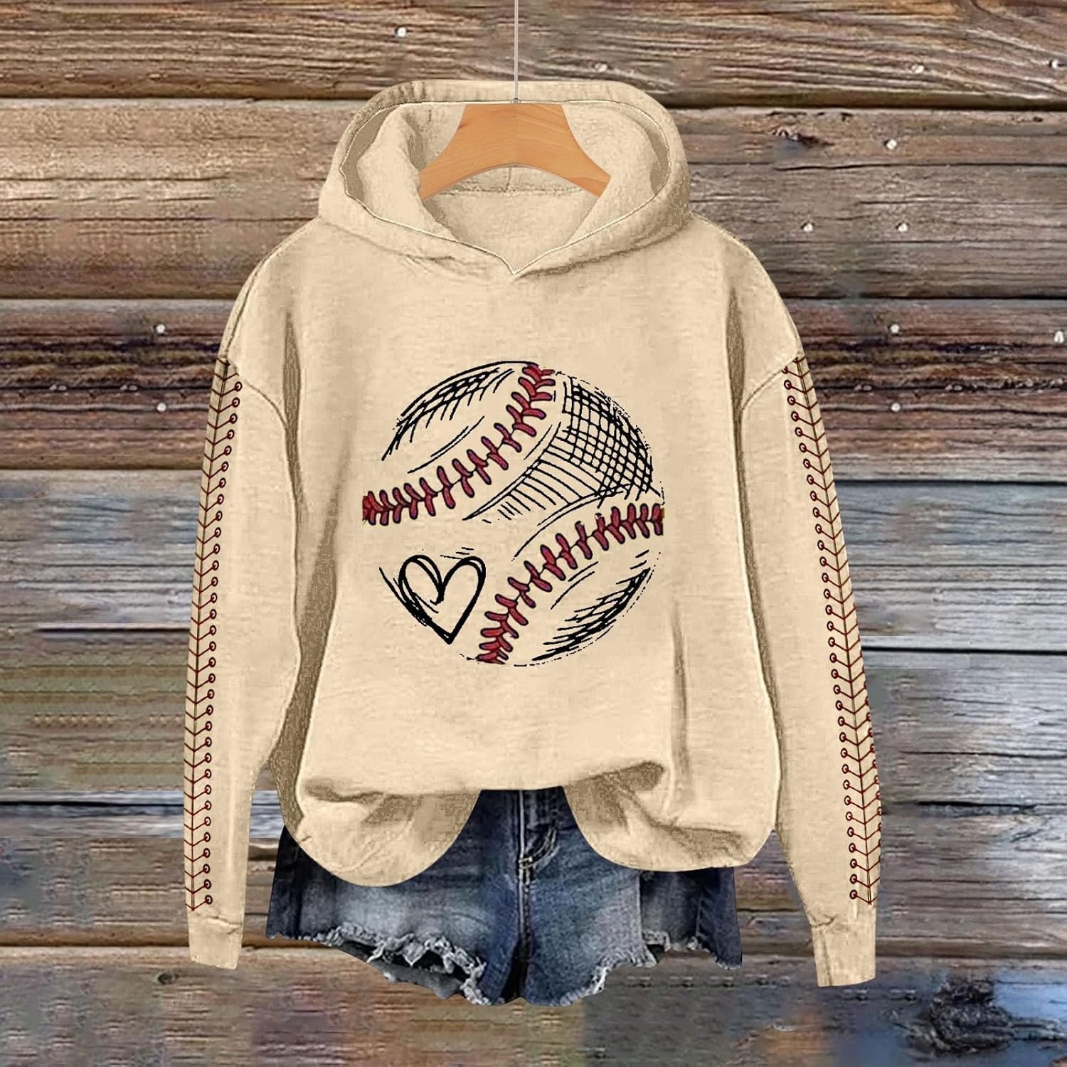Heart Baseball Mom Hoodie For Women Mama Crewneck Long Sleeve Hooded Pullover Sweatshirts Tops 2025