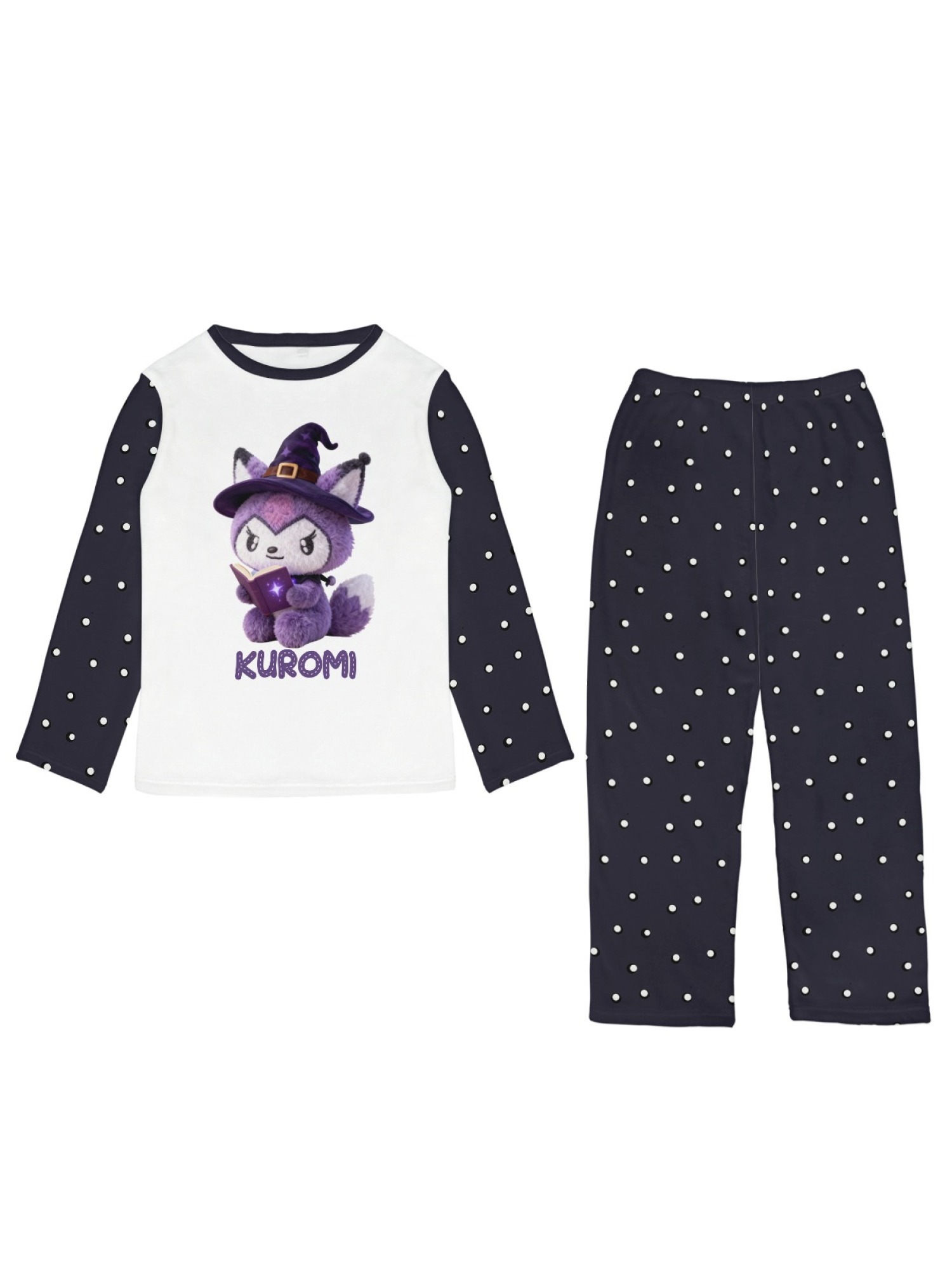 Women's Witch Kitty Printed Flannel Pajama Set - Warm Fuzzy Sleepwear