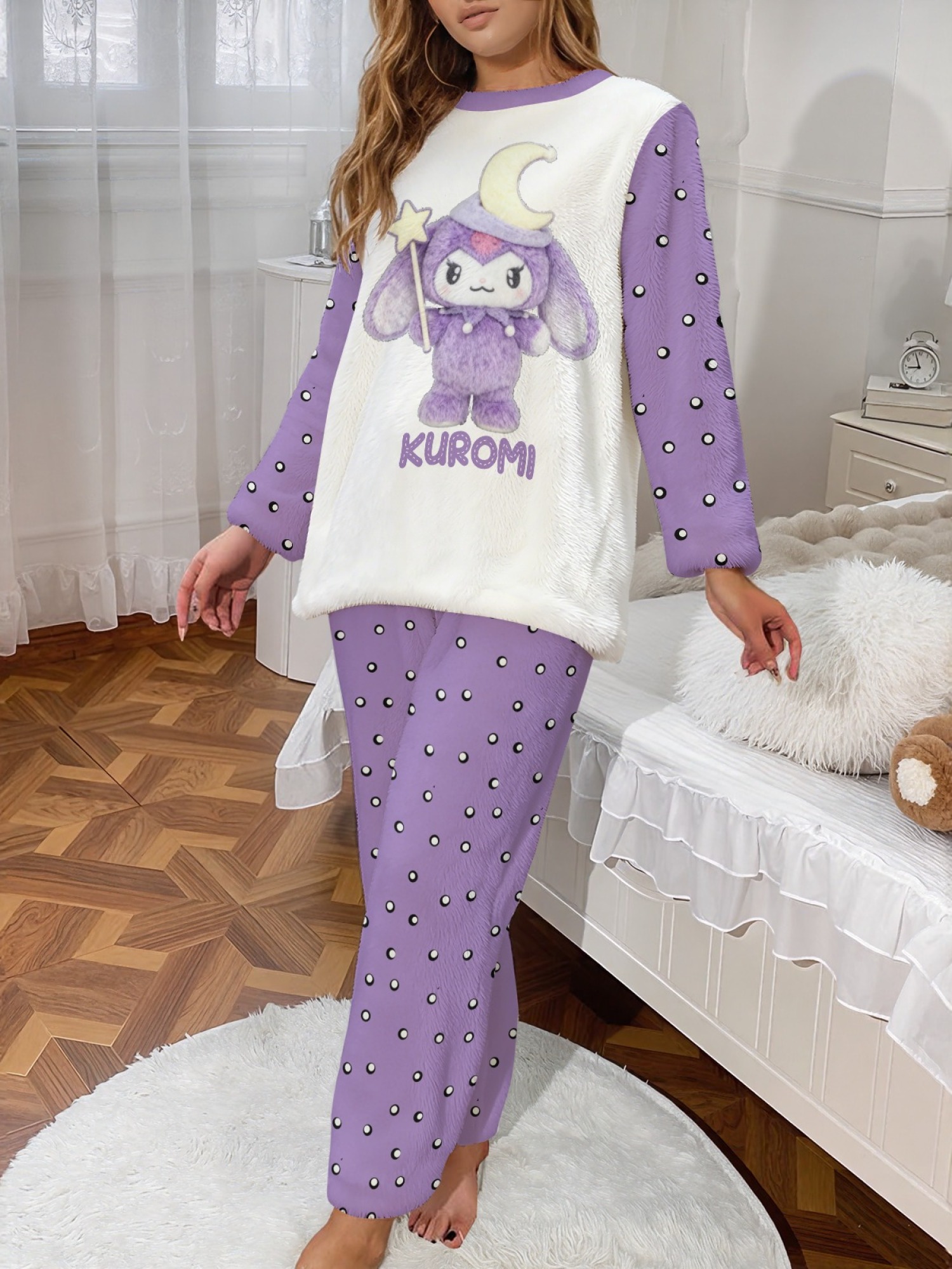 Women's Witch Kitty Printed Flannel Pajama Set - Warm Fuzzy Sleepwear
