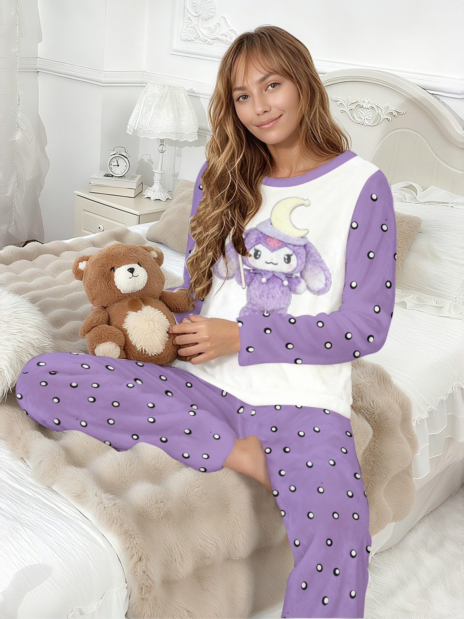 Women's Witch Kitty Printed Flannel Pajama Set - Warm Fuzzy Sleepwear